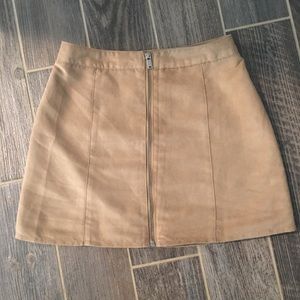 Faux Suede Zip Front Mini Skirt